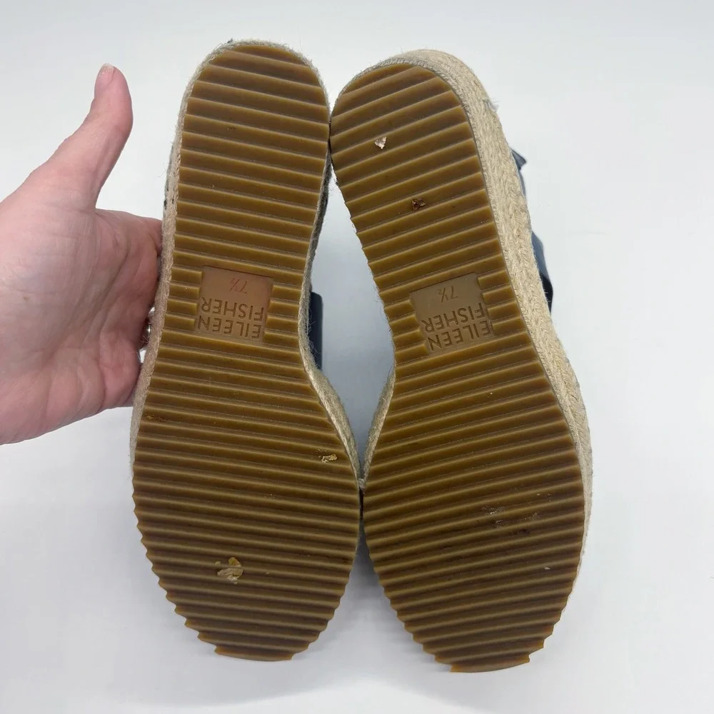 Eileen Fisher Willow Espadrille Wedge‎ Sandals Size 7.5 Blue Leather Strappy